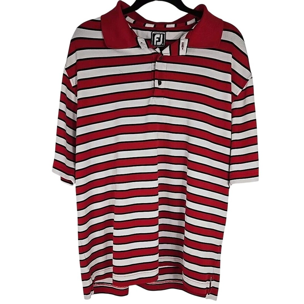 FootJoy FJ Mens XL Athletic‎ Fit Golf Polo Shirt ProDry Performance Red Striped